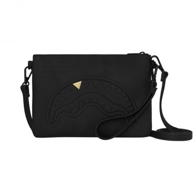 SPRAYGROUND BLACKED OUT EMBSSD GOLD TOOTH CROSSOVER CLUTCH BAG