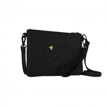 SPRAYGROUND BLACKED OUT EMBSSD GOLD TOOTH CROSSOVER CLUTCH BAG