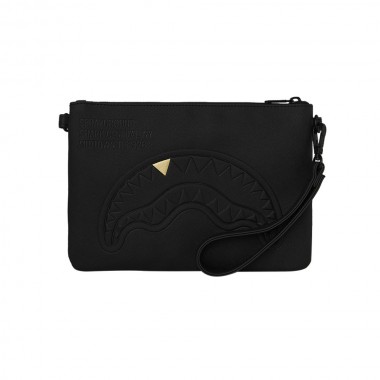 SPRAYGROUND BLACKED OUT EMBSSD GOLD TOOTH CROSSOVER CLUTCH BAG
