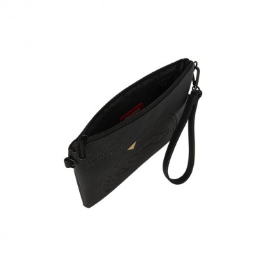 SPRAYGROUND BLACKED OUT EMBSSD GOLD TOOTH CROSSOVER CLUTCH BAG