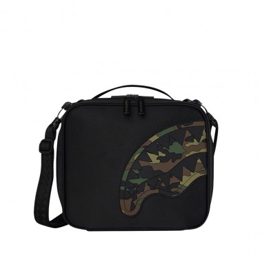 SPRAYGROUND SHARK CENTRAL BLACK NYLON CAMO EMB SHARK SNACKPACK