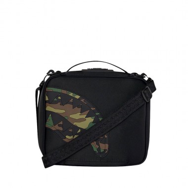 SPRAYGROUND SHARK CENTRAL BLACK NYLON CAMO EMB SHARK SNACKPACK