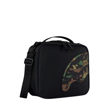 SPRAYGROUND SHARK CENTRAL BLACK NYLON CAMO EMB SHARK SNACKPACK