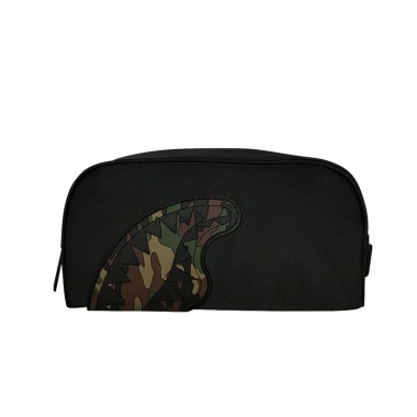 SPRAYGROUND SHARK CENTRAL BLACK NYLON CAMO EMBOSSED SHARK POUCH