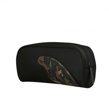 SPRAYGROUND SHARK CENTRAL BLACK NYLON CAMO EMBOSSED SHARK POUCH