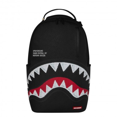 SPRAYGROUND SHARK CENTRAL BLACK EMBROIDERED SHARK BACKPACK