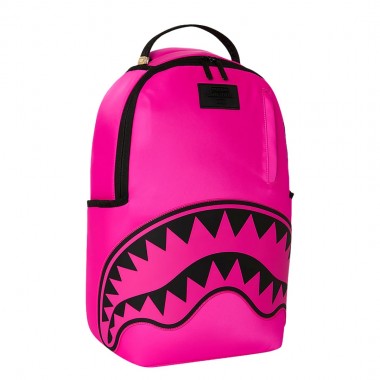 SPRAYGROUND SHARK CENTRAL WHT STENCIL SHARK PINK NYLON BACKPACK