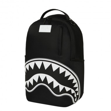 SPRAYGROUND SHARK CENTRAL WHT STENCIL SHARK BLK NYLON BACKPACK