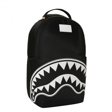 SPRAYGROUND SHARK CENTRAL WHT STENCIL SHARK BLK NYLON BACKPACK