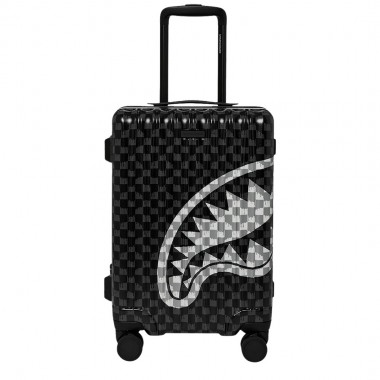 SPRAYGROUND BLACK AND WHITE DRIP CHECK SHARK CARRY-ON LUGGAGE