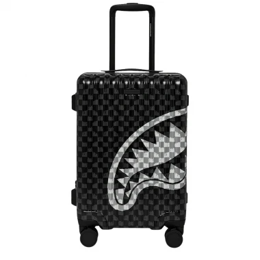 SPRAYGROUND BLACK AND WHITE DRIP CHECK SHARK CARRY-ON LUGGAGE