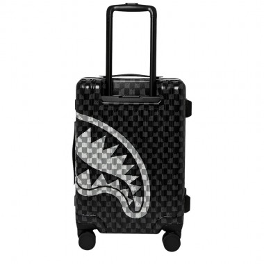SPRAYGROUND BLACK AND WHITE DRIP CHECK SHARK CARRY-ON LUGGAGE
