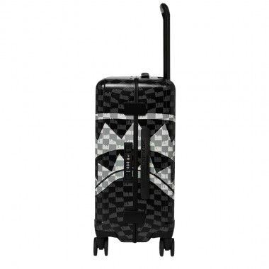 SPRAYGROUND BLACK AND WHITE DRIP CHECK SHARK CARRY-ON LUGGAGE