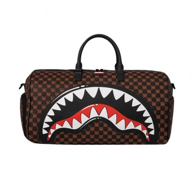 SPRAYGROUND SHARKS IN PARIS WTF BUBBLE BROWN CHECK DUFFLE BAG