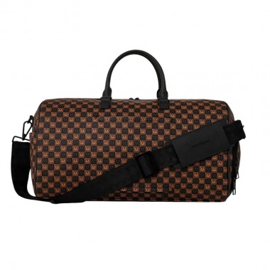 SPRAYGROUND SHARKS IN PARIS WTF BUBBLE BROWN CHECK DUFFLE BAG