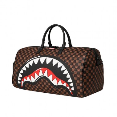 SPRAYGROUND SHARKS IN PARIS WTF BUBBLE BROWN CHECK DUFFLE BAG