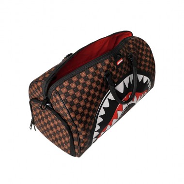 SPRAYGROUND SHARKS IN PARIS WTF BUBBLE BROWN CHECK DUFFLE BAG