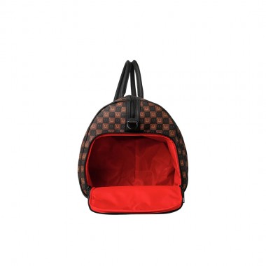 SPRAYGROUND SHARKS IN PARIS WTF BUBBLE BROWN CHECK DUFFLE BAG
