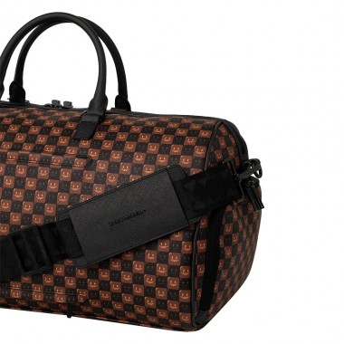 SPRAYGROUND SHARKS IN PARIS WTF BUBBLE BROWN CHECK DUFFLE BAG