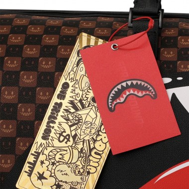 SPRAYGROUND SHARKS IN PARIS WTF BUBBLE BROWN CHECK DUFFLE BAG