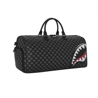 SPRAYGROUND SHARKS IN PARIS WTF BUBBLY BLACK CHECK DUFFLE BAG
