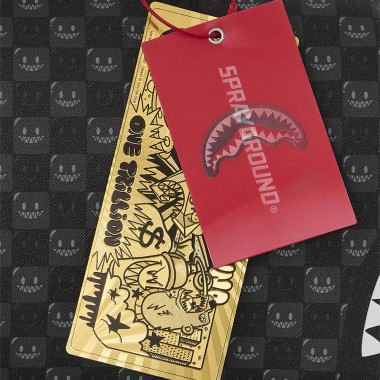 SPRAYGROUND SHARKS IN PARIS WTF BUBBLY BLK CHK MINI DUFFLE BAG