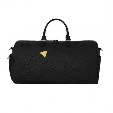 SPRAYGROUND BLACKED OUT EMBOSSED GOLD TOOTH DUFFLE BAG