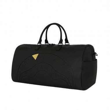 SPRAYGROUND BLACKED OUT EMBOSSED GOLD TOOTH DUFFLE BAG