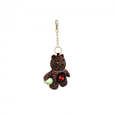 SPRAYGROUND SIP WTF BUBBLY BROWN CHECK BEAR KEYCHAIN