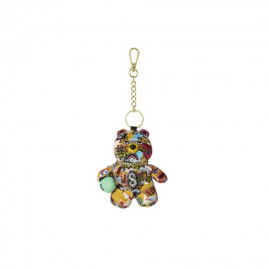 SPRAYGROUND MAGAZINE COLLAGE BEAR KEYCHAIN