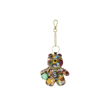 SPRAYGROUND MAGAZINE COLLAGE BEAR KEYCHAIN