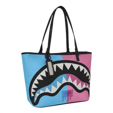 SPRAYGROUND SHARK CENTRAL COTTON CANDY SPLIT TOTE BAG