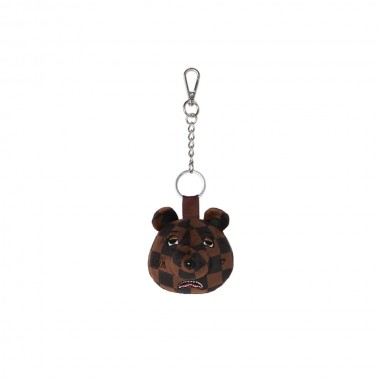 SPRAYGROUND BROWN CHECKER BEAR HEAD KEYCHAIN