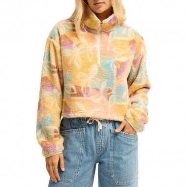 BILLABONG HOLIDAY CROPPED W HALF ZIP SHERPA PULLOVER WHITE CAP