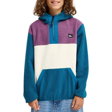 QUIKSILVER OCEAN VIEW MIX K HALF ZIP SHERPA HOODIE BLUE CORAL