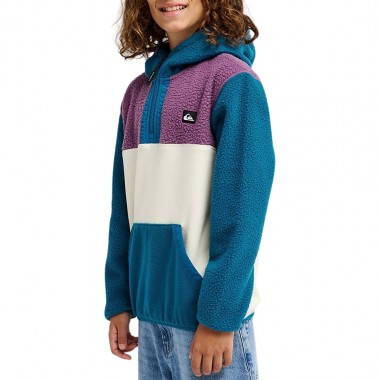 QUIKSILVER OCEAN VIEW MIX K HALF ZIP SHERPA HOODIE BLUE CORAL