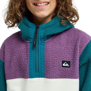 QUIKSILVER OCEAN VIEW MIX K HALF ZIP SHERPA HOODIE BLUE CORAL