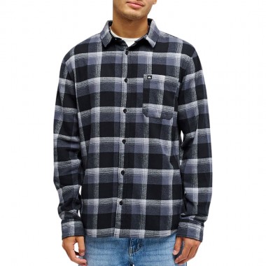 QUIKSILVER MOTHERFLY PLAID LS SHIRT BLACK BLACK
