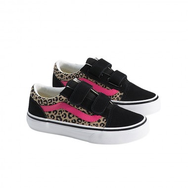 VANS OLD SKOOL V LEOPARD POP K SHOES PINK VELVET/BLACK