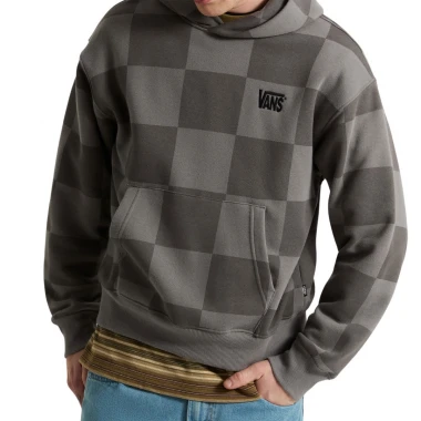VANS TONAL CHECK STRETCH LOGO HOODIE PEWTER