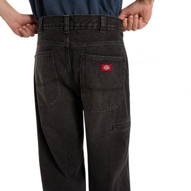 DICKIES 958 BAGGY TAPERED WORK JEANS BLACK WASH FADED