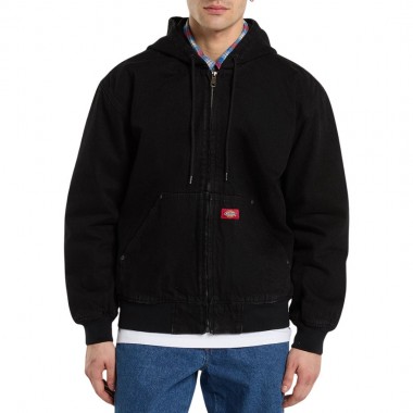 DICKIES HILHAM LINED DENIM HOODED BOMBER JACKET BLACK