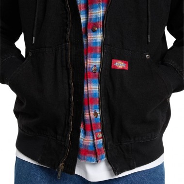 DICKIES HILHAM LINED DENIM HOODED BOMBER JACKET BLACK
