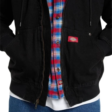 DICKIES HILHAM LINED DENIM HOODED BOMBER JACKET BLACK