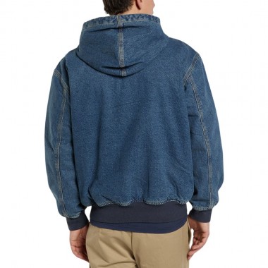 DICKIES HILHAM LINED DENIM HOODED BOMBER JACKET WASHED BLUE