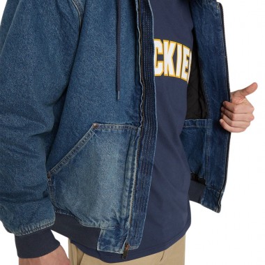 DICKIES HILHAM LINED DENIM HOODED BOMBER JACKET WASHED BLUE