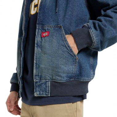 DICKIES HILHAM LINED DENIM HOODED BOMBER JACKET WASHED BLUE