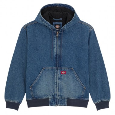 DICKIES HILHAM LINED DENIM HOODED BOMBER JACKET WASHED BLUE