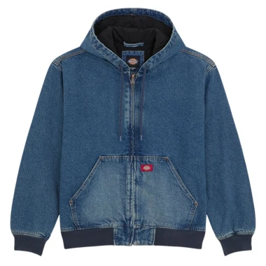 DICKIES HILHAM LINED DENIM HOODED BOMBER JACKET WASHED BLUE