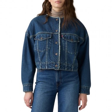 LEVI'S COLLARLESS CROP SHERPA W TRUCKER JACKET ROGUE RUMOR